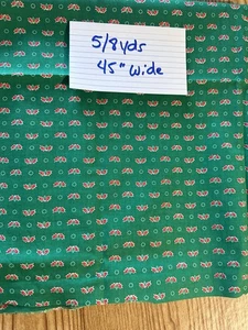 Vintage 60’s Christmas Green With Holly Berries Small Print Cotton Fabric 5/8 Yd - Picture 1 of 3