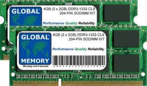 4GB (2 x 2GB) DDR3 1333MHz PC3-10600 204-PIN SODIMM MEMORY RAM KIT FOR LAPTOPS - Picture 1 of 1