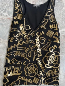 CHANEL PRE-FALL 19A NEU ETIKETT SCHWARZ GOLD CC LOGO TOP FR36-FR38 - Bild 1 von 6
