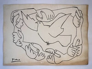 Pablo Picasso + COA Original Drawing Vintage Art Painting on Paper Signed - Picture 1 of 3