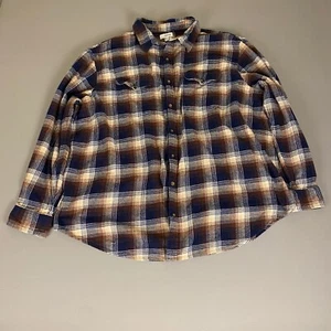Sonoma Flannel Shirt Men's 2XB Brown Blue Plaid Long Sleeve Button Up Casual - Picture 1 of 12