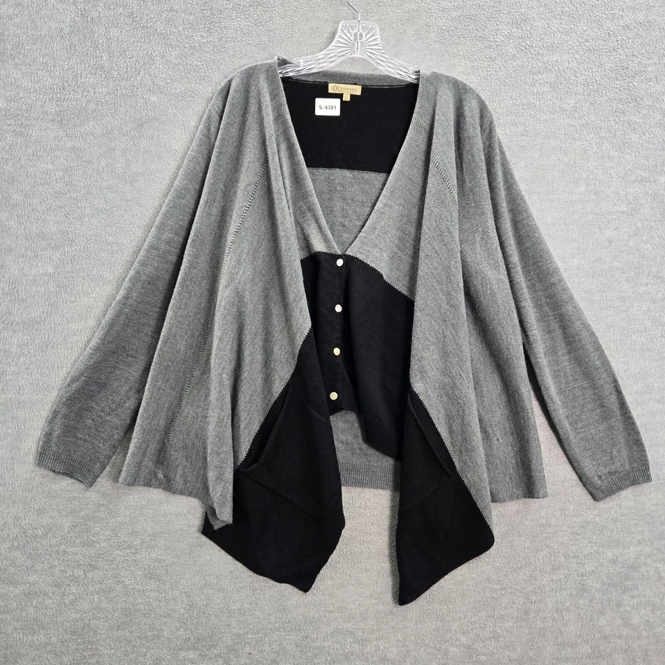 Democracy Women Sweater Large Gray Colorblock Knit Cardigan Long Sleeve V Neck - Image 1 of 4