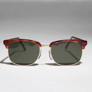 Tortoiseshell Browline Vintage Sunglass with Green Lens- Truman - Picture 1 of 4
