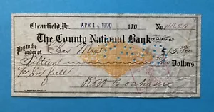 1900 Clearfield Pennsylvania assegno della banca nazionale della contea - Foto 1 di 2