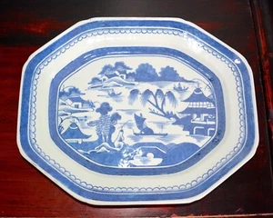 19th Century Chinese Export Blue White Canton Porcelain Platter 16" - Picture 1 of 9