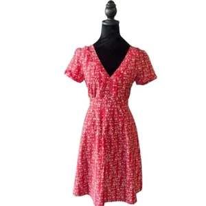 Damen Fossil Kleid Gr. M Rot Kurzarm Bauern Vintage Inspiriert Frühling - Bild 1 von 10