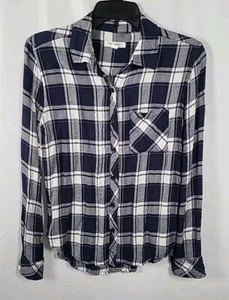 Beach Lunch Lounge Top XSmall Blue White Plaid Button-Front Shirt Top Casual - Picture 1 of 8
