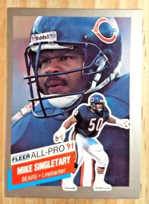 1991 FLEER MIKE SINGLETARY ALL-PRO INSERT CARD#22 NR-MINT CHICAGO BEARS 49ERS - Image 1 of 2