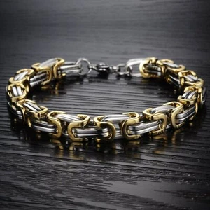 Men's 8mm Silver & Gold Mixed Metals Titanium Steel Link Bracelet NEW - Picture 1 of 4