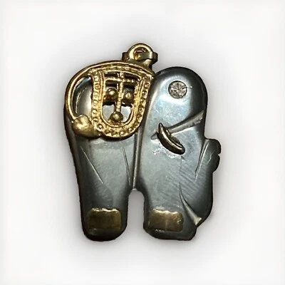 复古 Hematite 大象吊坠带金色和水钻眼睛 — 第 1/3 张图片