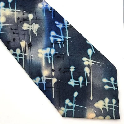 Corbata de seda ROBERT DASKAL Rimma Shilov pintada a mano azul gris marfil/blanco 58" x 4" Foto 1 de 2