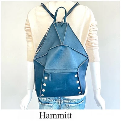 Рюкзак HAMMITT Bob темно-синий шагреневая кожа серебристый с заклепками на молнии вокруг средний размер - Изображение 1 из 4