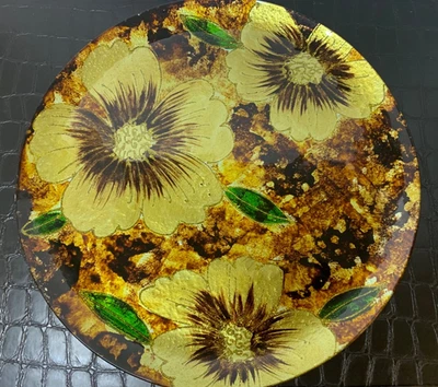 Plato de Vidrio Decorativo Vintage Plato Floral Amarillo 13"- Ver Detalles Foto 1 de 4