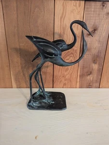 Love Crane Birds Garden Sculpture Cast Metal Patina Pair Bird Heron Egret 13x9x6 - Picture 1 of 9