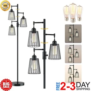 Dimmable Floor Lamp, Farmhouse Industrial Standing Lamp with 3 PCS 9W LED Bulb - Picture 1 of 7