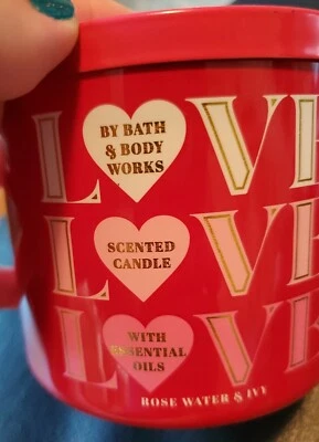 BATH & BODY WORKS "LOVE" ROSE WATER & IVY 3-WICK LARGE SCENTED CANDLE 14.5 OZ♡♡ - Image 1 of 4