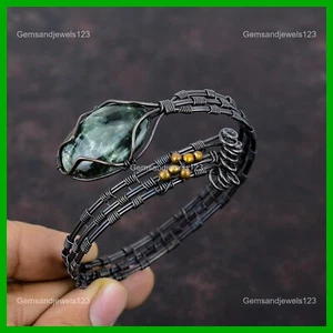 Copper Oval Seraphinite Stone Handcrafted Wire Wrapped Art Deco Bangle Jewelry - Picture 1 of 6
