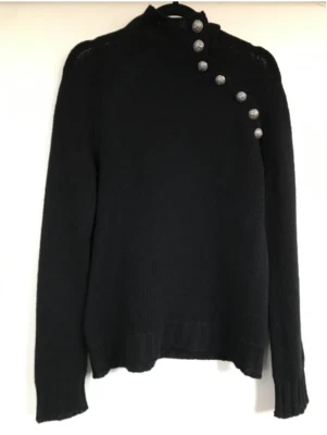 Balmain Black Shoulder-Buttoned Wool Knit Sweater - Image 1 of 4