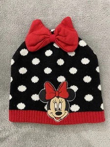 Disney Minnie Mouse Winter Hat W/ Bow Tie Black /Red Girls Size 2T-5T - Picture 1 of 8