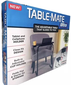Table Mate Ultra Folding TV Tray Table and Cup Holder 6 Heights 3 Angles Black - Picture 1 of 4