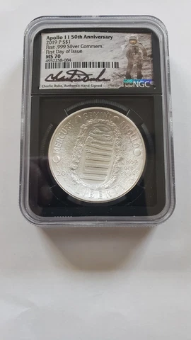 2019 US Mint Apollo 11 50th Silver Dollar - NGC MS70 hand signed by Charlie Duke Cover