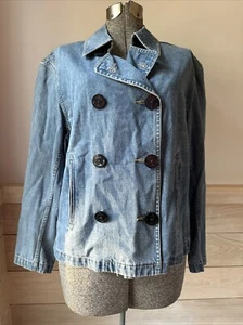 Liz Claiborne Jean Denim Jacket Double Breasted Anchor Buttons Large Lizwear - Picture 1 of 7