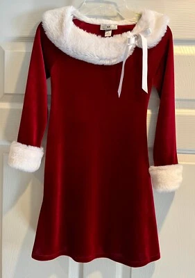IZ Byer California Girls Sz 7 Red Velour Christmas Santa Dress White Faux Fur - Image 1 of 4
