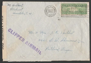 Fernhurst, T.H. to Portland, OR via Clipper Airmail, Aug 11, 1942, Censored - Picture 1 of 2