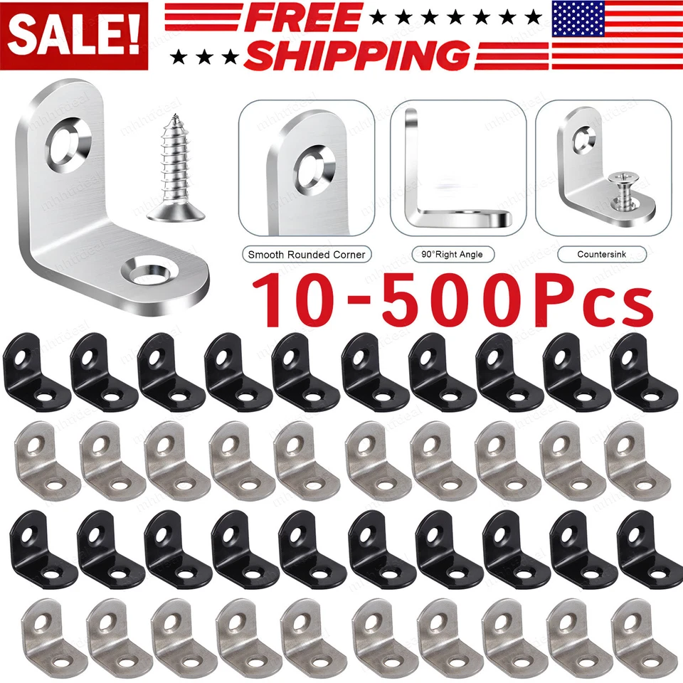 Лот черный L кронштейн угловые скобы наборы из нержавеющей стали дома 90 градусов прямоугольный - Изображение 1 из 4