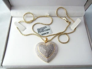 CU 2.00 CTW Micro Pave Diamond Heart Pendant Gold Over Brass Necklace India - Picture 1 of 12