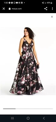 Crystal Doll NWT Foil Print Chiffon Ball Gown Black Formal Dress Pockets Size 3 - Image 1 of 4