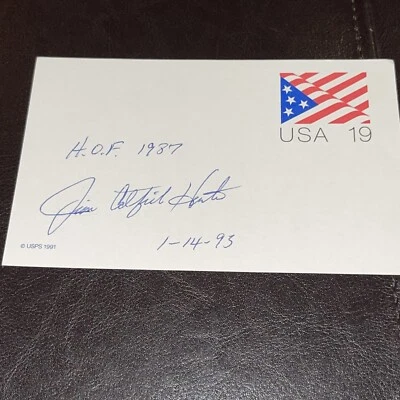 Jim Catfish Hunter Autographed Signed 3.5x5.5 Postcard H.O.F. 1987 Dated 1-14-93 - Image 1 of 4
