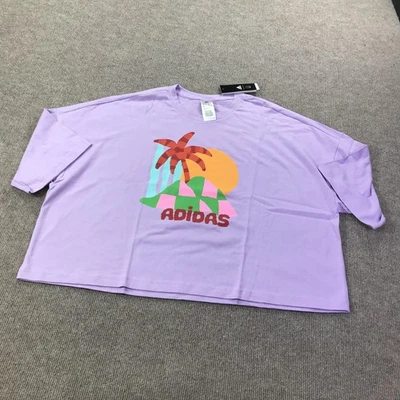 Camisa Adidas Para Mujer 3X Púrpura Granja GFX Camiseta EN Palmera Gráfico Talla Grande Nueva Foto 1 de 4