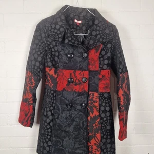 Joe Browns Womens Pea Coat Black/Red Floral Double Breasted Faux Wool Size 10 UK - Picture 1 of 4