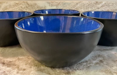 Square Soup Bowls Soho Lounge Reactive Glaze Blue. 6 inch. Set Of 4. New. - Image 1 of 4