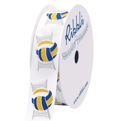 Grosgrain Volleyball Craft Ribbon7/8-Inch10-Yard Spool Blue/White/Yellow/Gray... - Image 1 of 3