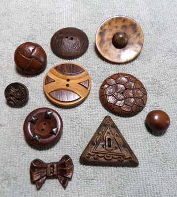 10 Vintage Wood Buttons VARIOUS SHAPES SIZES PATTERNS - Image 1 of 4
