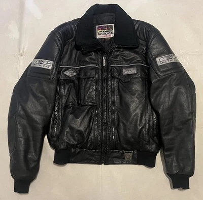 CHAQUETA DE CUERO NEGRA ARCTIC CAT RACING TALLA GRANDE MOTO DE NIEVE RARA DE COLECCIÓN Foto 1 de 4