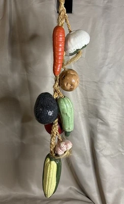 Vintage Ceramic Vegetables On Braided Rope Hanging Decor/Garland~ Over 24" Long! - Image 1 of 4