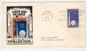 1939 NEW YORK WORLD'S FAIR 853-3 CACHET & COLOR LABEL - Picture 1 of 1