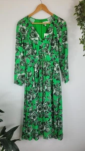 TED BAKER Jorjiaa V-Neck Green Floral Midi Dress Wedding Races Size 1 - UK 8 NWT - Picture 1 of 11