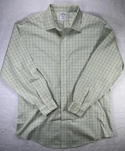 Brooks Brothers Shirt Men 16.5-33 Button Down Slim Fit Non Iron Mint Green Plaid - Picture 1 of 7