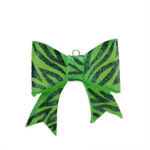 Gallerie II 3" Glittered Green and Black Zebra Print Bow Christmas Ornament - Picture 1 of 1