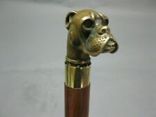 Vintage Solid Brass Dog Face Head Handle Wooden Walking Stick cane Handmade Gift