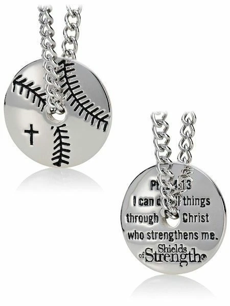 Collar colgante de béisbol de acero inoxidable para hombre - Phil 4:13 escudos de fuerza Foto 1 de 4