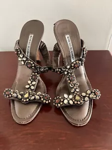 manola blahnik ~ incredible stones all over straps, slip on, comfortable - Picture 1 of 7