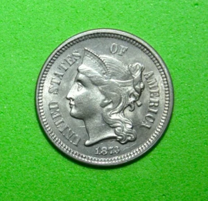 S2 - United States Three Cent Nickel 1873 Brilliant Uncirculated Coin *** Nice - Picture 1 of 2