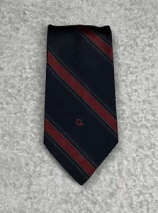 Cristian Dior Neckwear Men’s Silk Blend Slim Tie Center Logo Navy Stripe 3.2” in - Picture 1 of 13