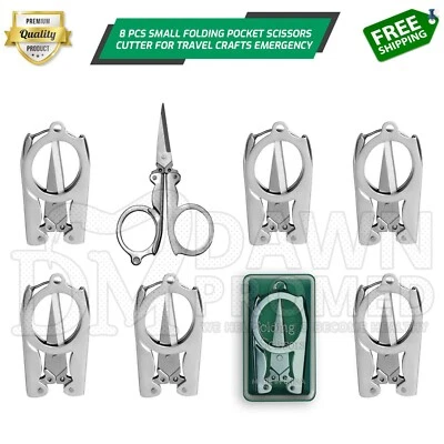 8 Pcs Small Folding Pocket Scissors Set Sharp Cutter Crafts sewing embroidery - Image 1 of 4