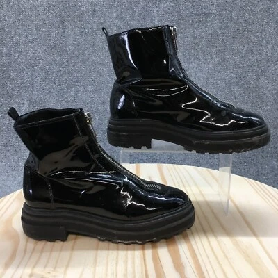 Schutz Combat Boots Womens 7.5B Black Maryele Front Zip Casual Patent Leather - Image 1 of 4